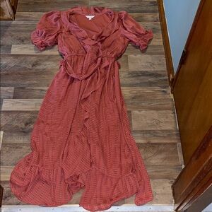 Lauren Conrad Elegant Ruffled Rose Wrap Dress size Large